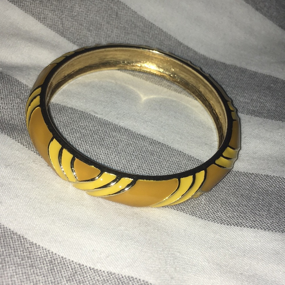 J. Crew bangle with yellow mustard gold stripes